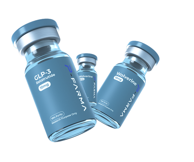 P-Farma research peptide vials: GLP-3 and Wolverine